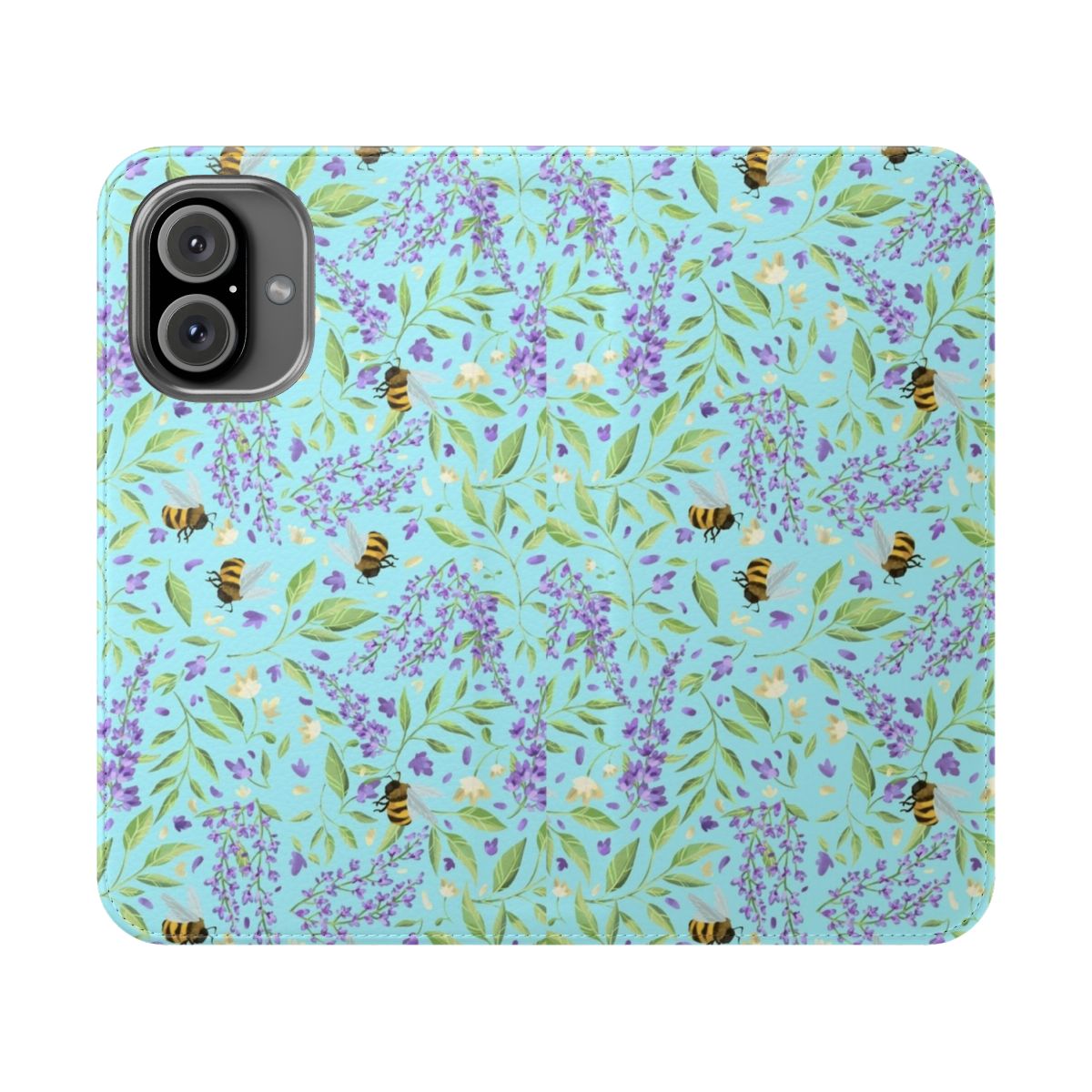 Bees and wisteria floral pattern on a mobile phone flip cover case