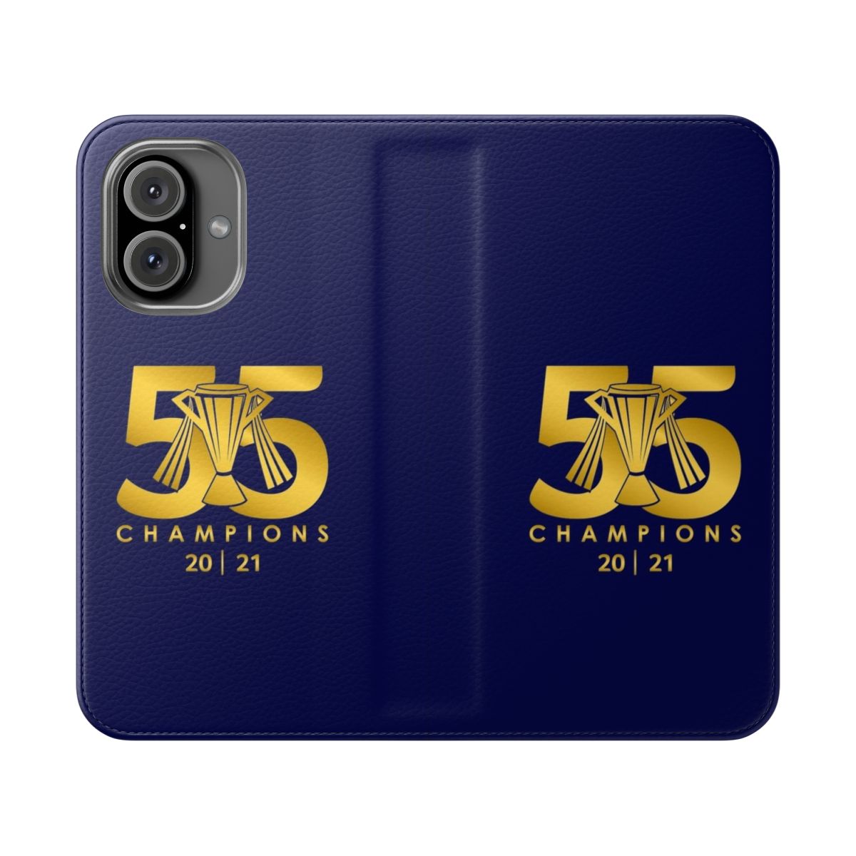 A gold-colored phone case design celebrating the Rangers football club's 55 titles