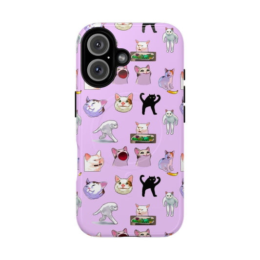 Quirky phone case featuring cursed cat meme imagery