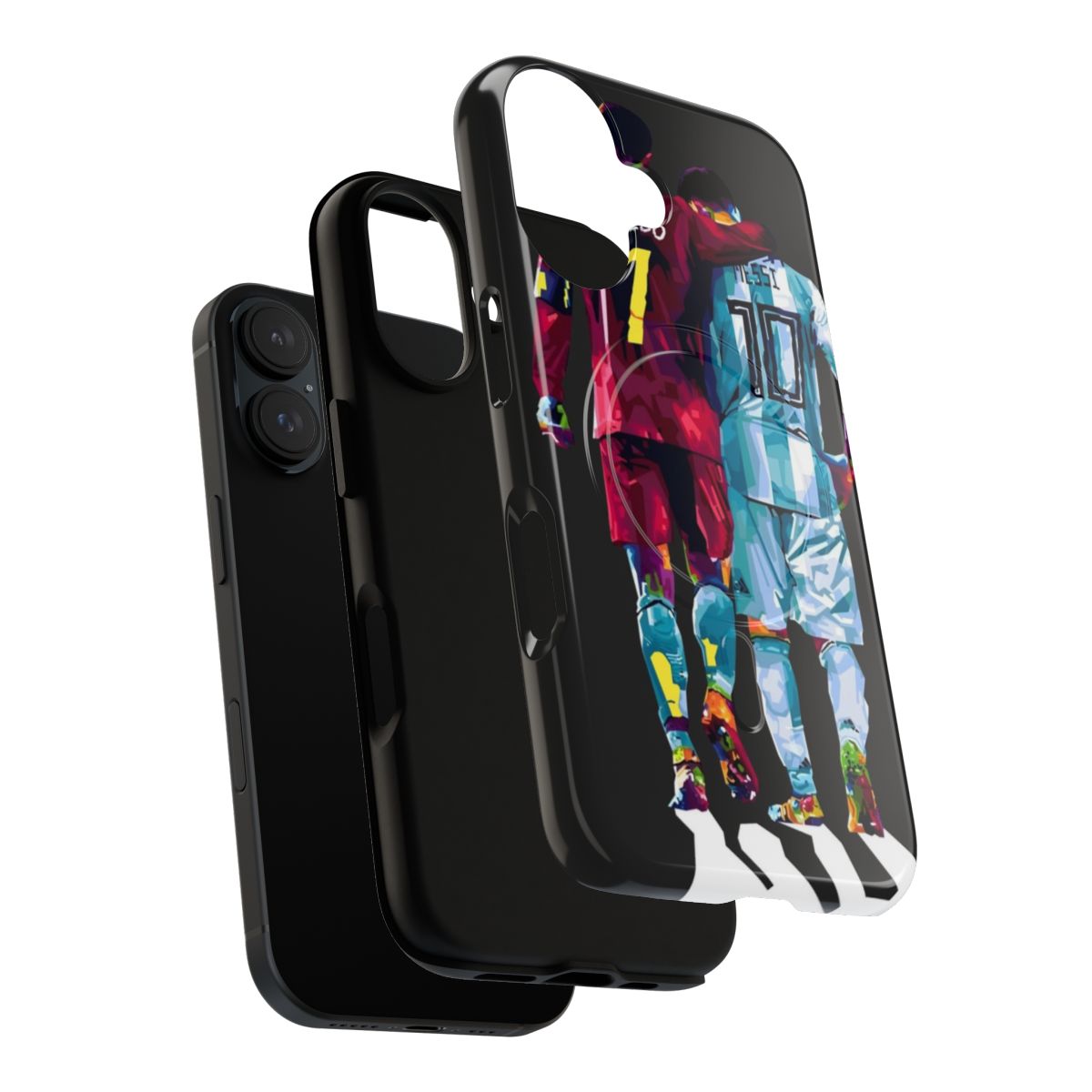 Magnetic phone case featuring designs of soccer players CR7 and Lionel Messi - Layers