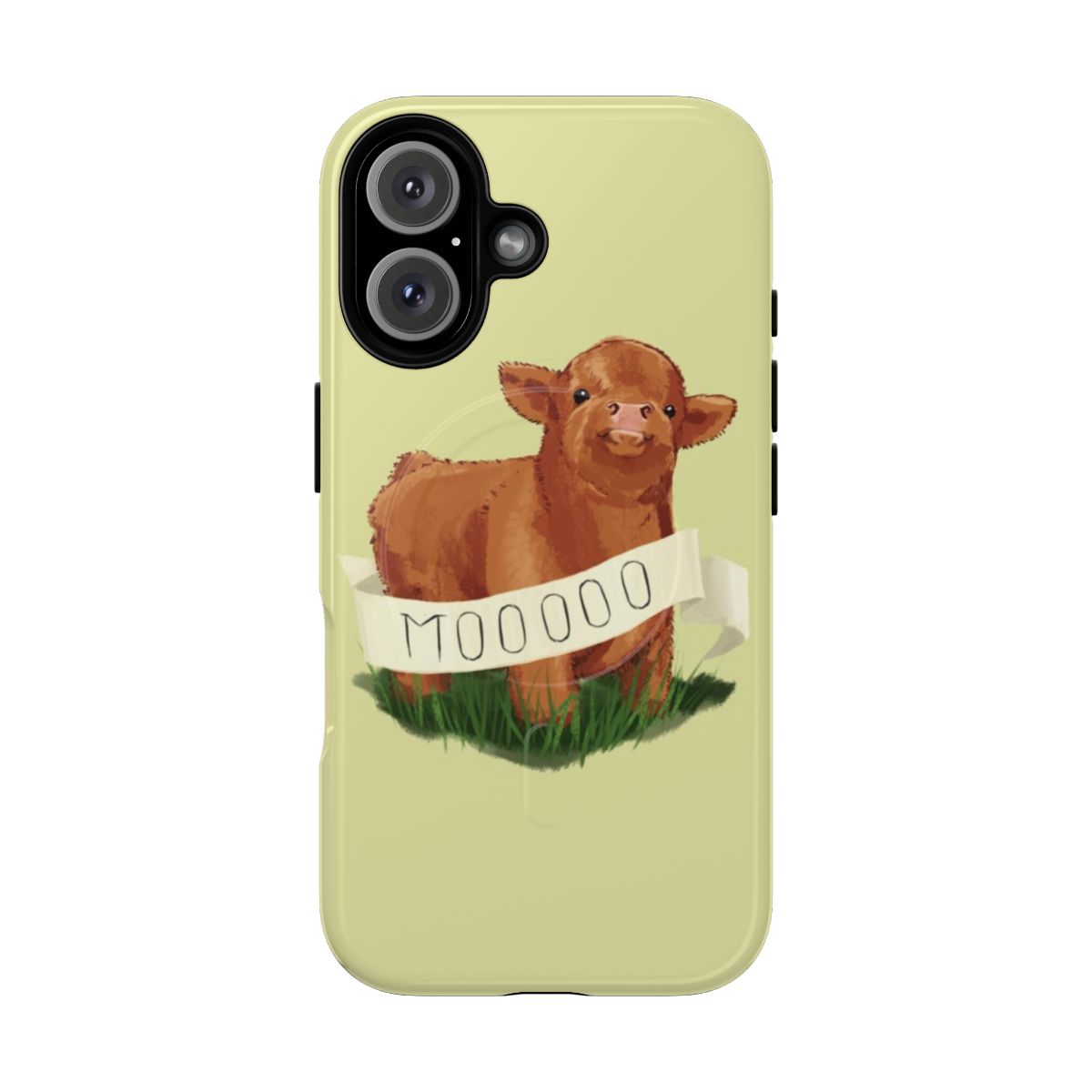 Cute phone case featuring a baby highland cow in a nature scene