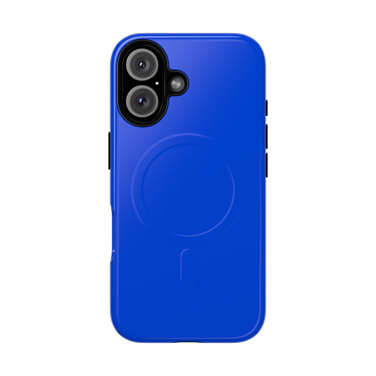 Minimalist blue phone case with a bright, fluorescent solid blue design and magnetic tough protection