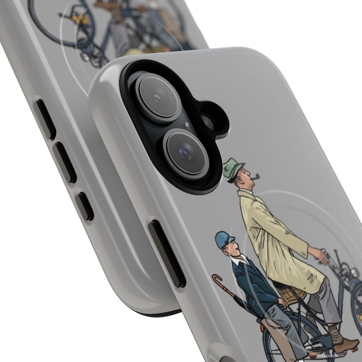 Vintage-style phone case featuring characters from Jacques Tati's film "Mon Oncle" - Detail