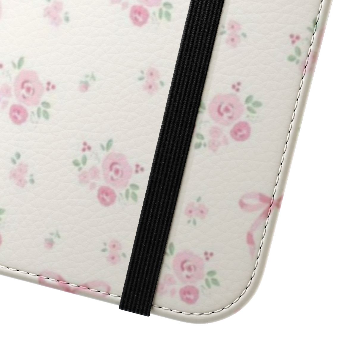 Pink phone case with a coquette floral bow pattern design - Close Up