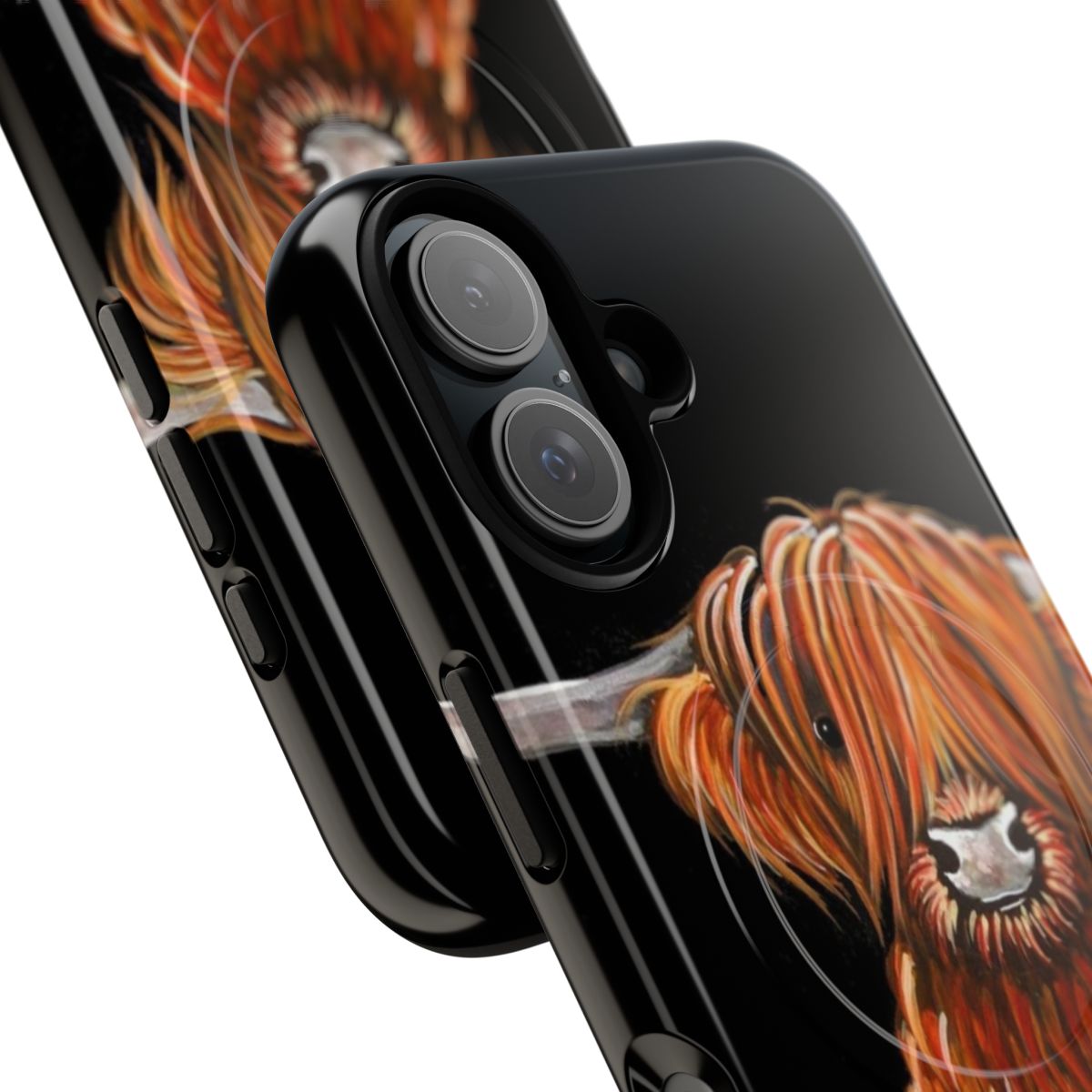 Magnetic tough phone case featuring a cute Scottish Highland cow illustration - Detail