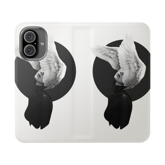 A sleek and elegant black and white phone case featuring a beautiful swan design for fantasy enthusiasts.