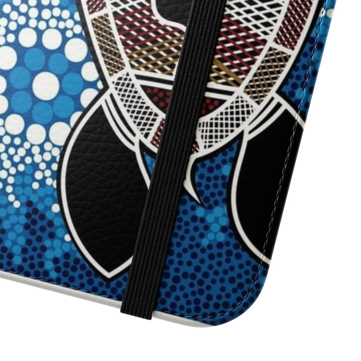 Colorful phone case featuring a vibrant sea turtle design in the style of traditional Aboriginal art. - Close Up