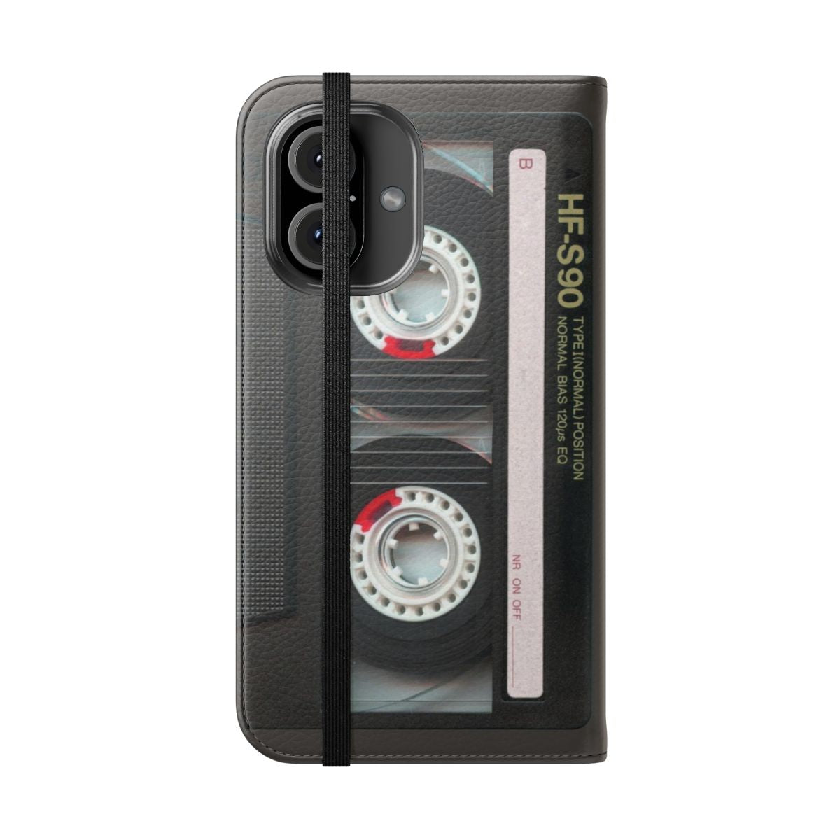 Retro cassette tape-style phone case with a flip cover design - Folded Front