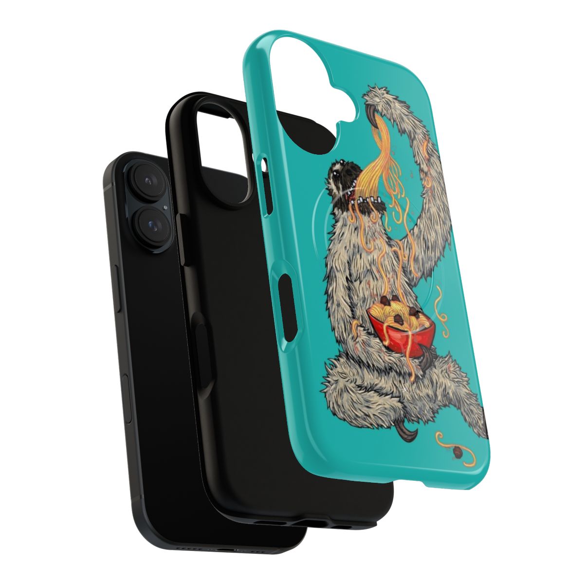 A whimsical phone case featuring a sloth eating spaghetti, perfect for food and animal lovers. - Layers