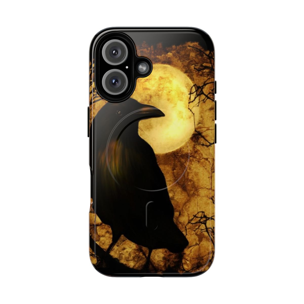 Raven-themed dark gothic phone case with a mysterious, haunting design