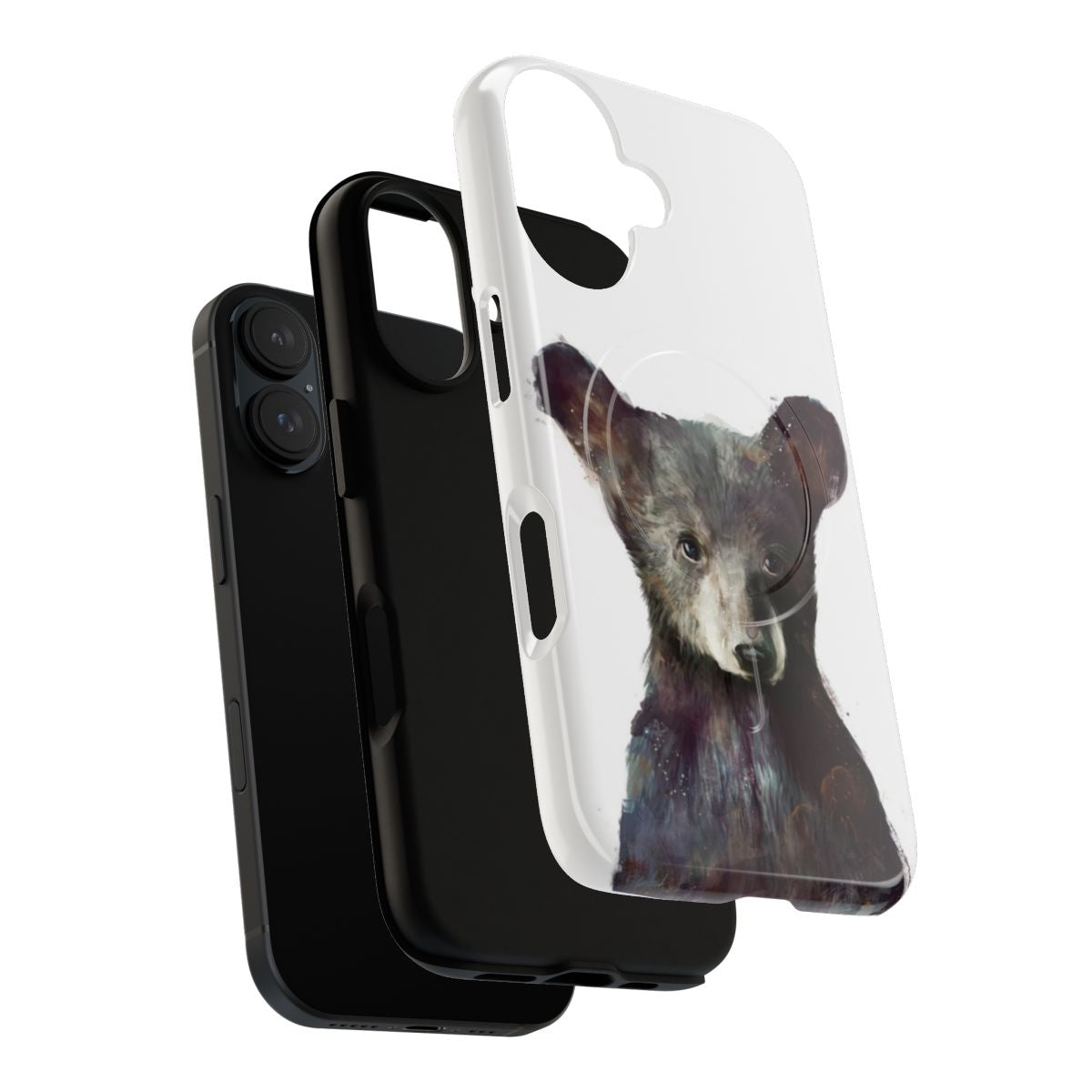 Artistic phone case featuring a little bear cub in a nature-inspired watercolor and ink design - Layers