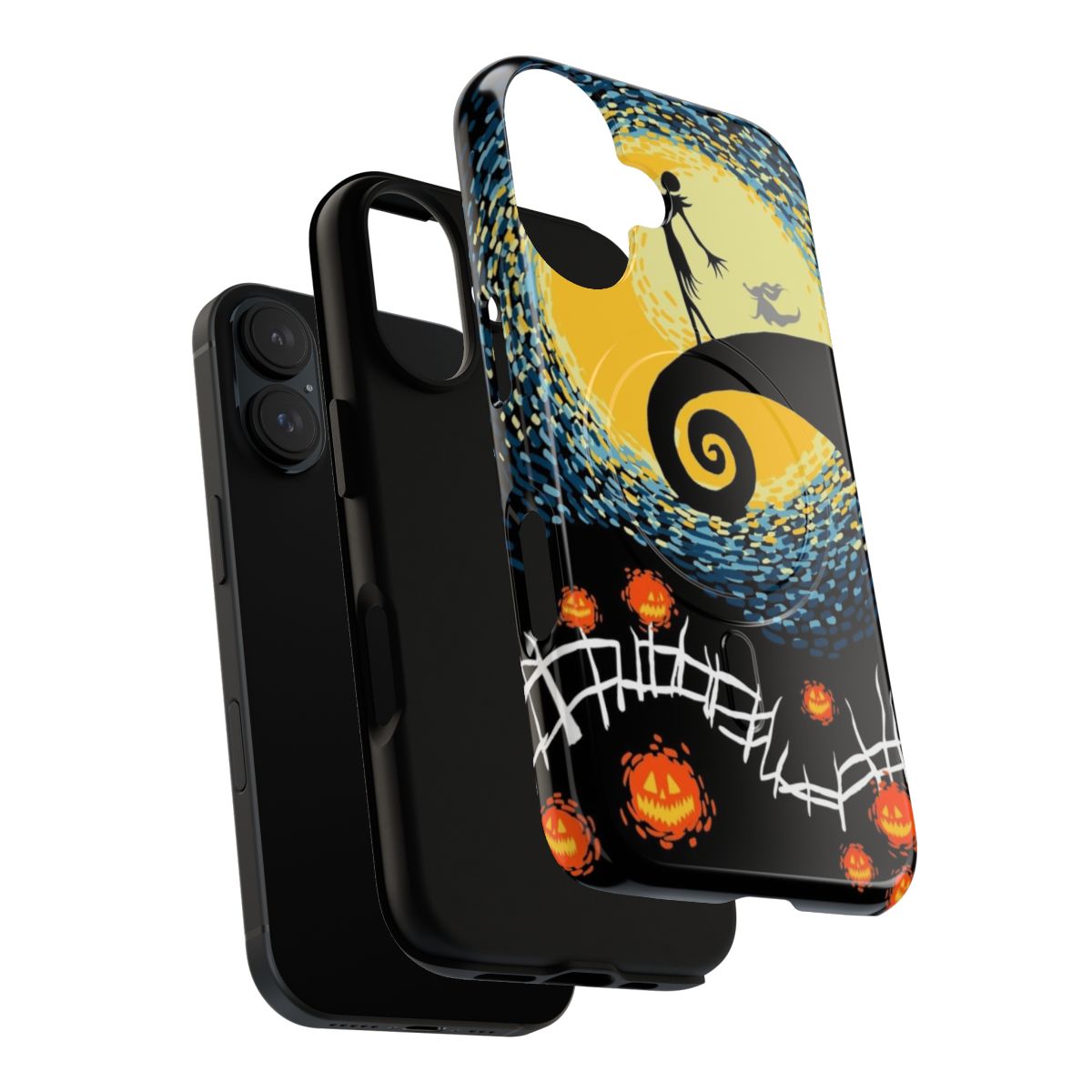 Minimalist phone case with a starry night, jack skellington, and other nightmare before christmas inspired design elements - Layers