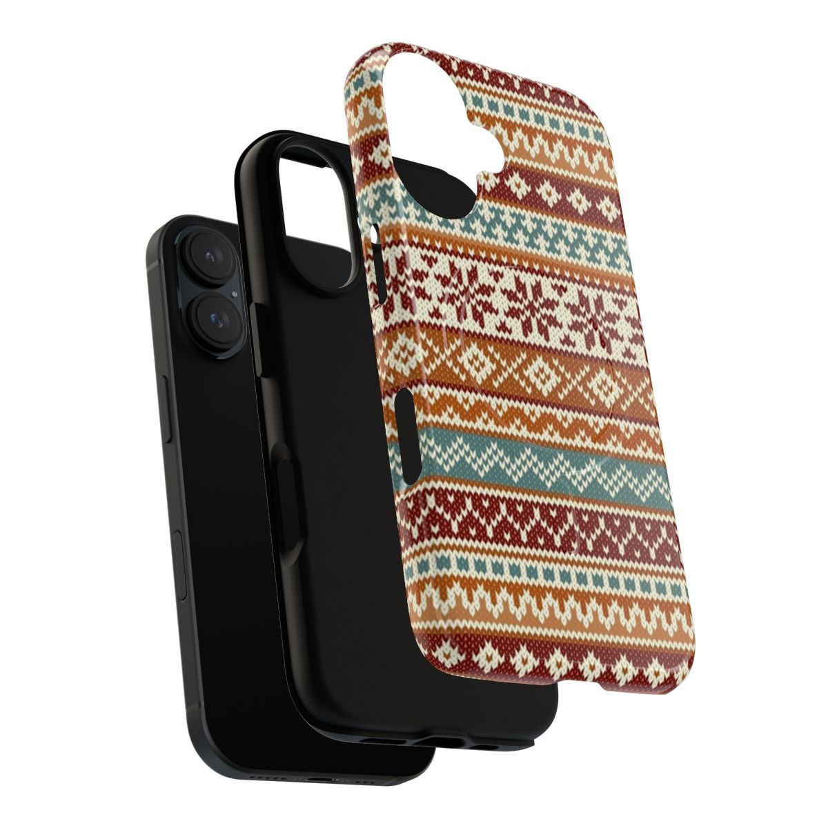 Fair Isle and geometric pattern phone case with a fox design - Layers