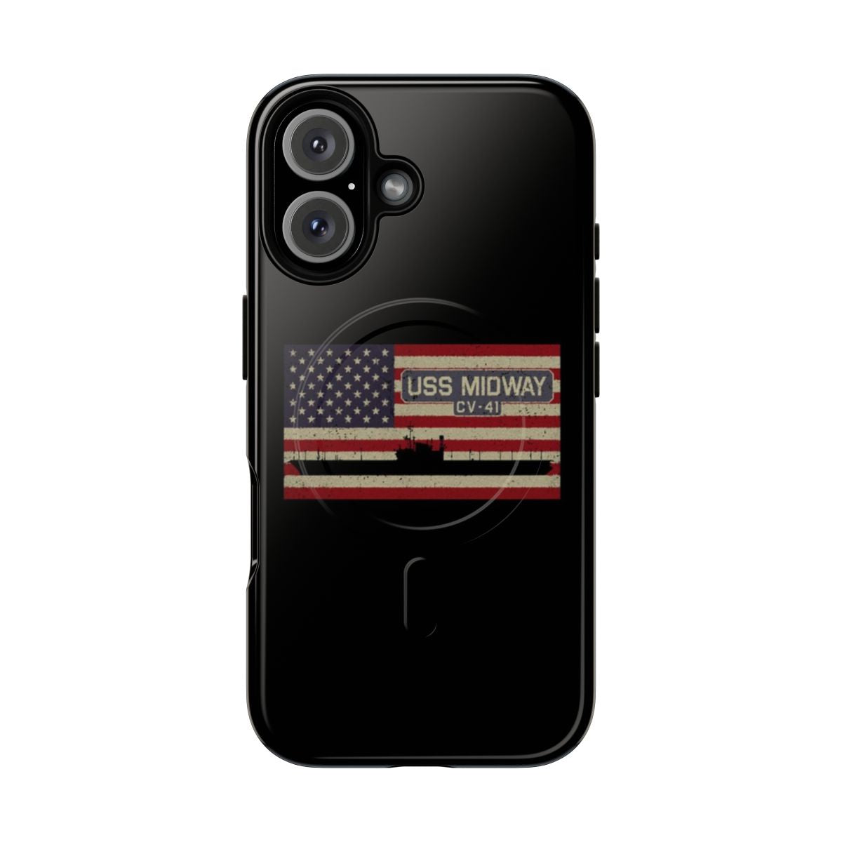 Vintage USS Midway CV-41 Aircraft Carrier Phone Case with Vintage American Flag Design