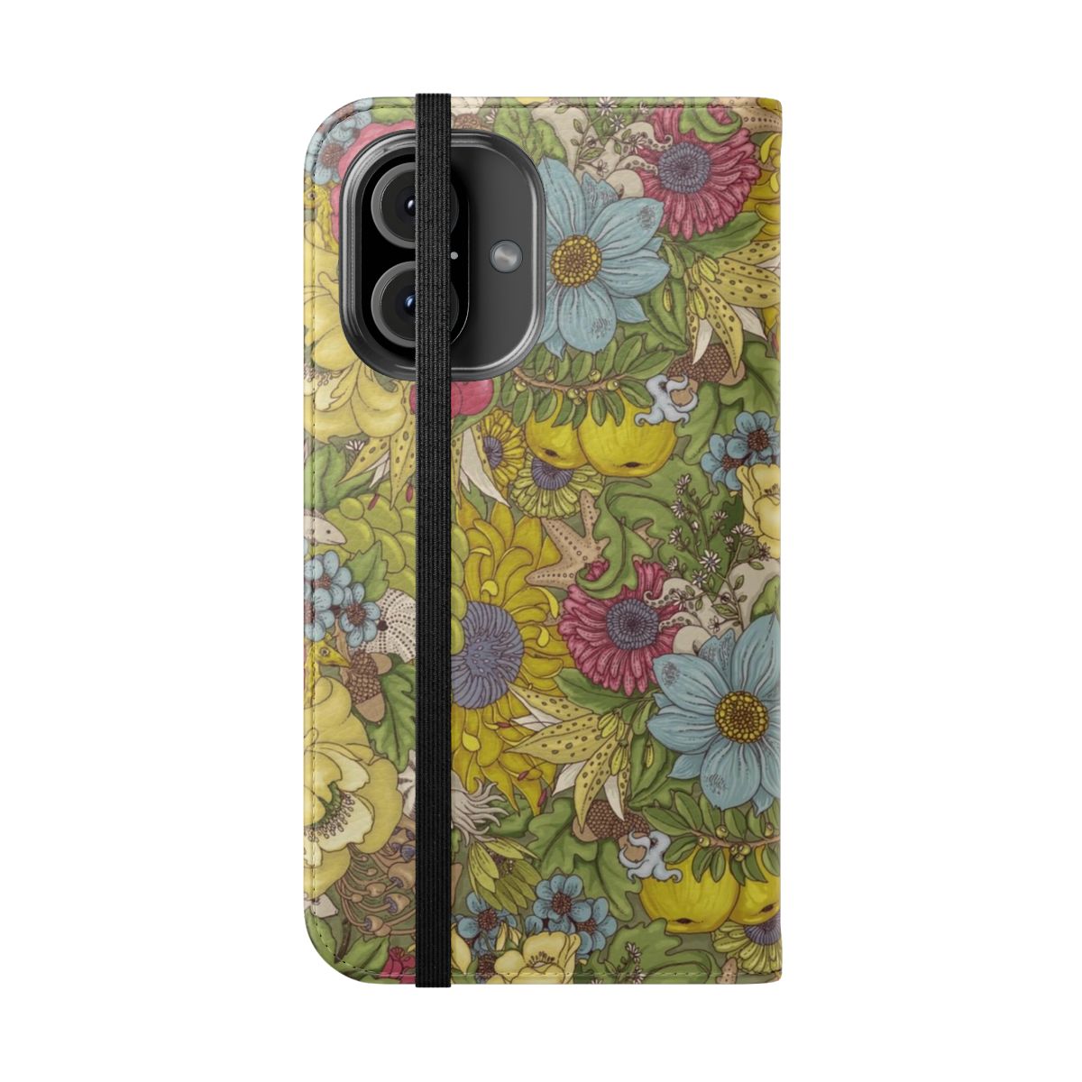 Colorful floral and nature themed flip phone case - Folded Front