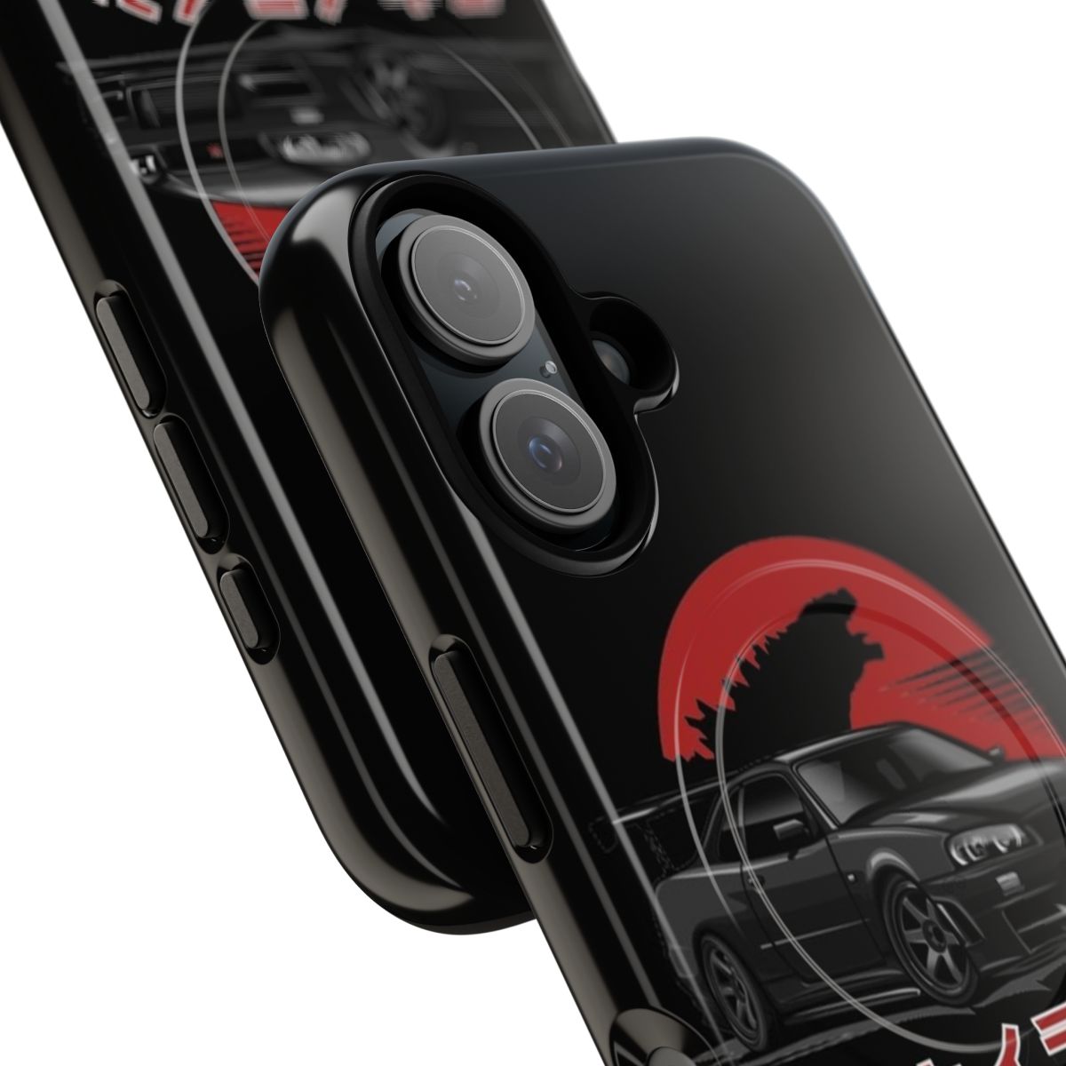 Black magnetic tough phone case with Nissan Skyline GTR R-34 inspired design - Detail