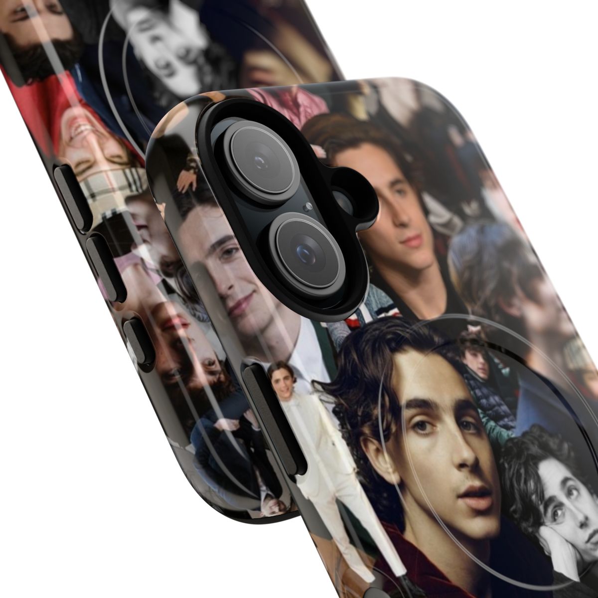 Timothee Chalamet-inspired phone case featuring a collage of the acclaimed actor in various roles. - Detail