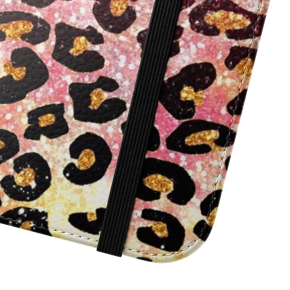 Pink glitter leopard print phone case - Close Up