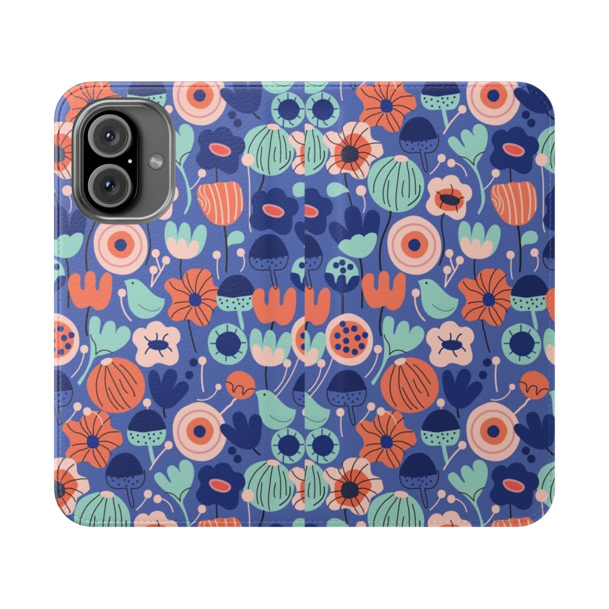 Vibrant blue garden floral phone case with beautiful botanical pattern