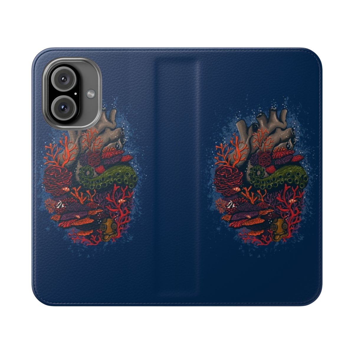 Vibrant phone case featuring an underwater seascape with coral reef and marine life.