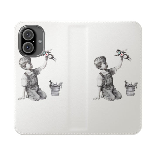 Banksy-inspired flip cover phone case featuring a tribute to nurses and healthcare workers