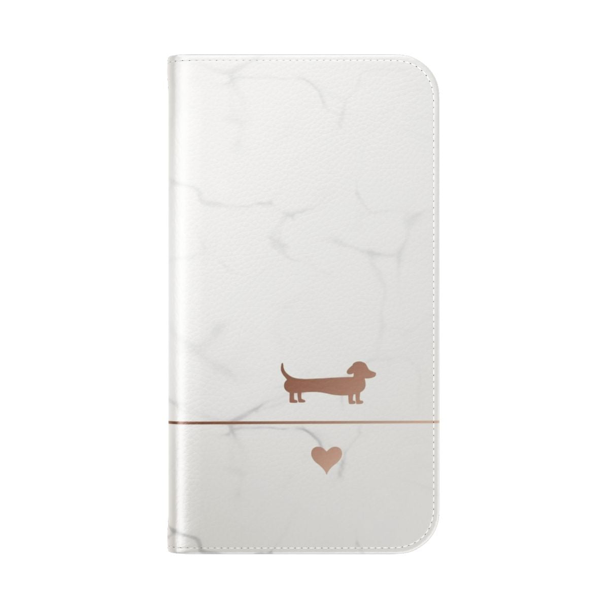 Rose gold and marble dachshund phone case with a cute, minimalist design - Folded Back