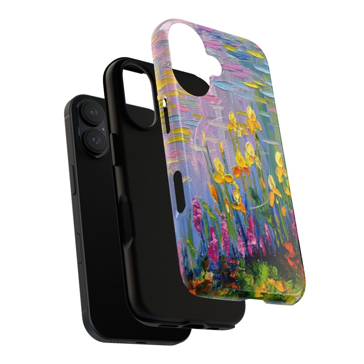 Vibrant floral phone case featuring a peaceful pond scene - Layers