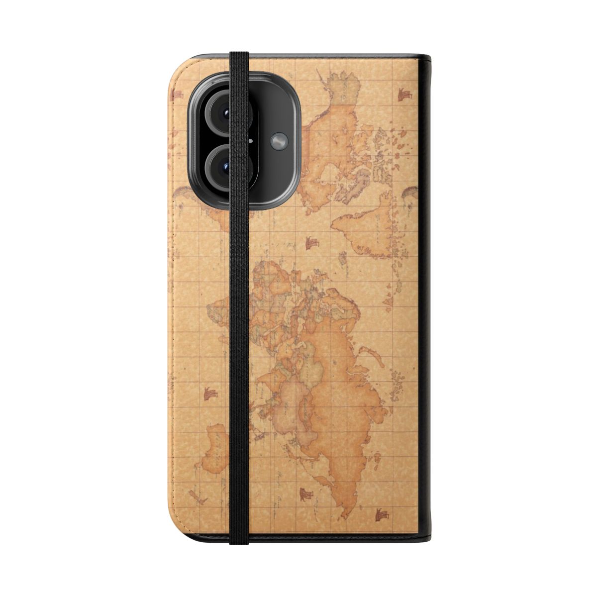 Stylish World Map Flip Phone Case with High-Quality Materials - Folded Front