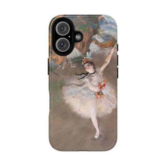 Vintage-style phone case featuring a ballerina on stage, inspired by the impressionist art of Edgar Degas.