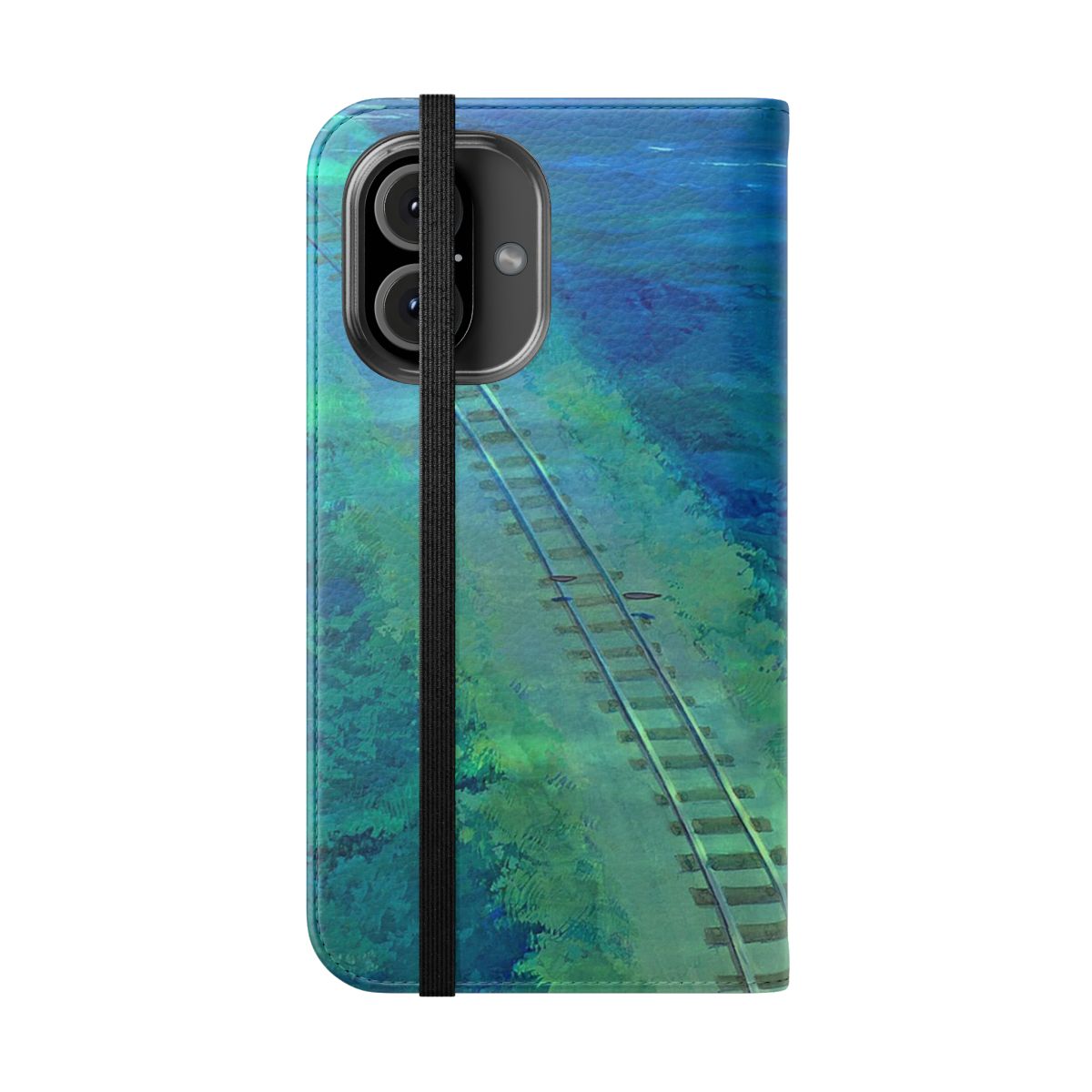 Anime-inspired flip phone case featuring Studio Ghibli characters and aesthetics - Folded Front