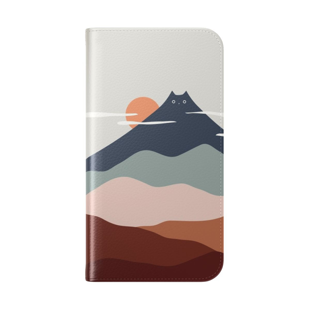 Artistic cat landscape phone case with mountains and soothing colors - Folded Back