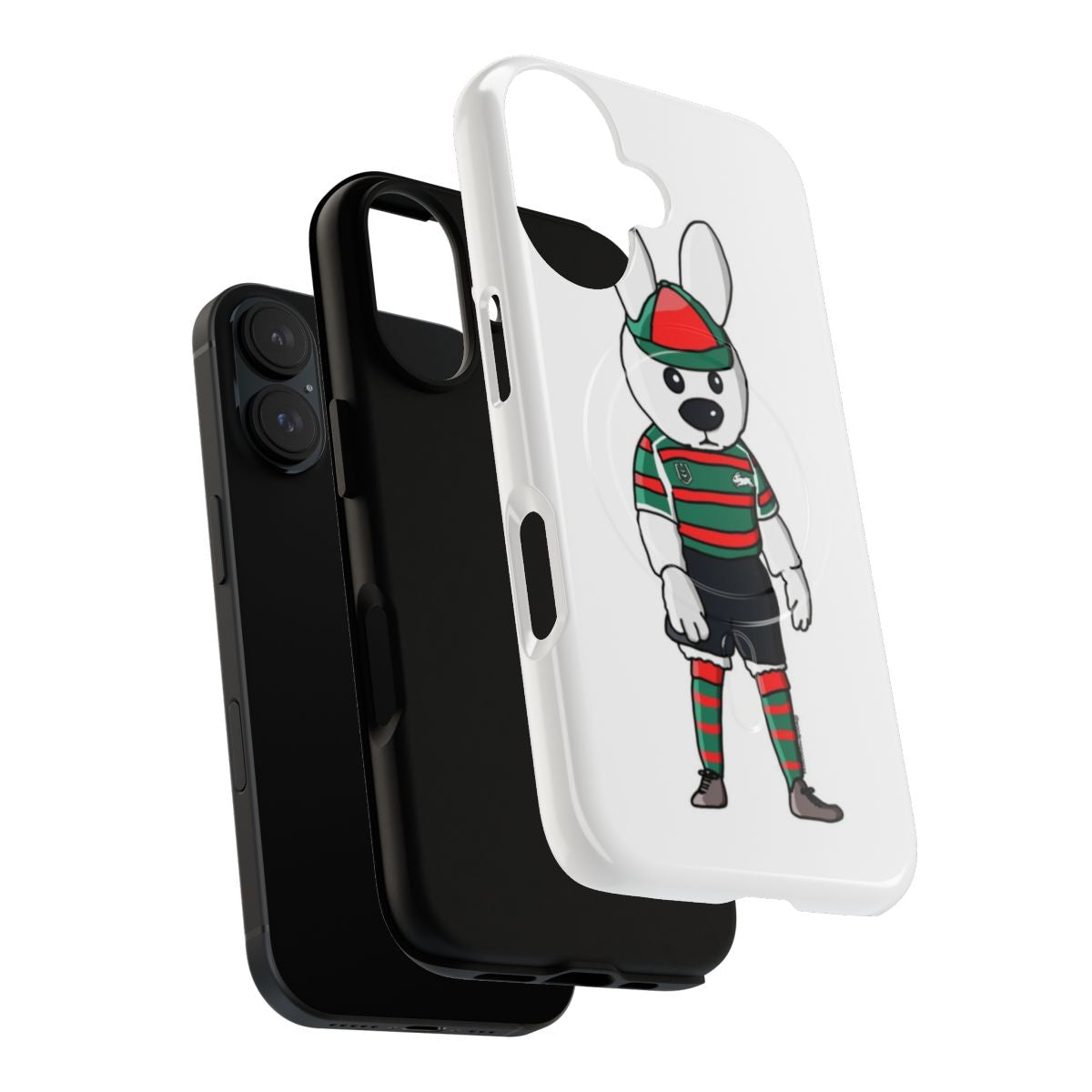 Magnetic tough phone case with an illustration of Reggie the Rabbit, the South Sydney Rabbitohs NRL mascot. - Layers