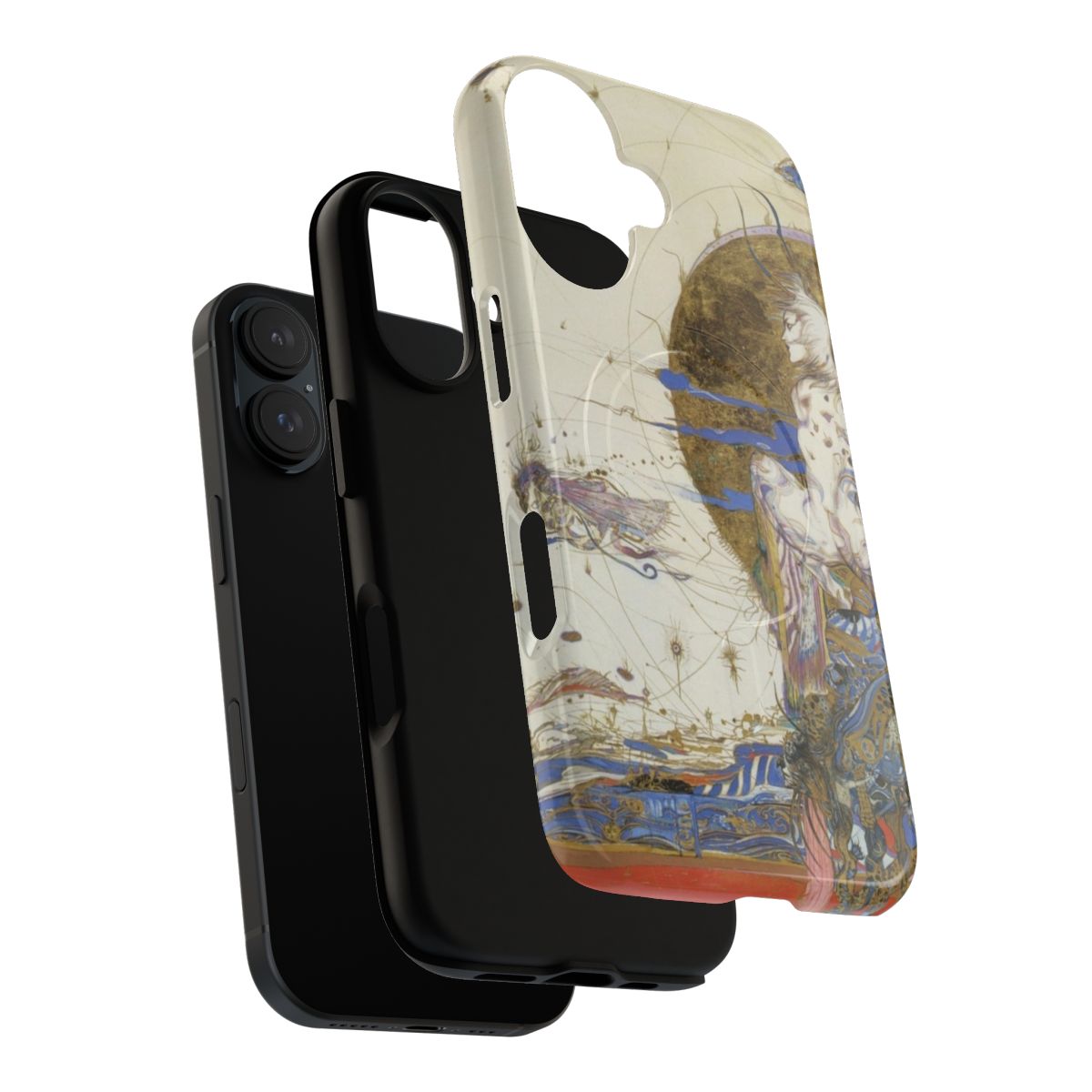 "Ethereal watercolor phone case featuring fantasy elements like knights, warriors, and medieval themes" - Layers