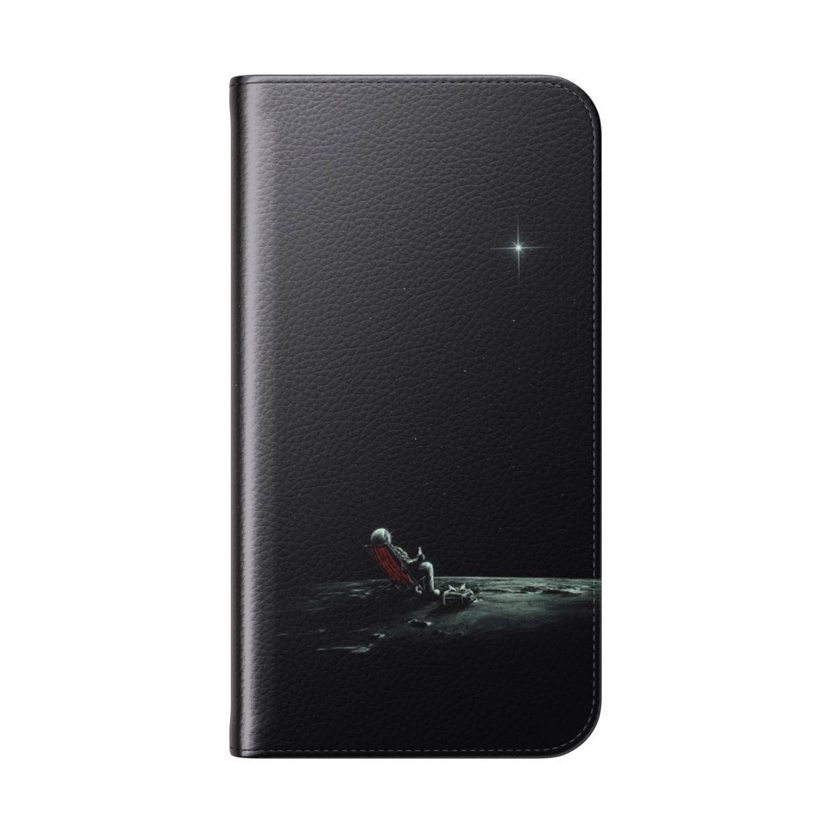 Space-themed flip cover phone case with abstract, surreal design - Folded Back