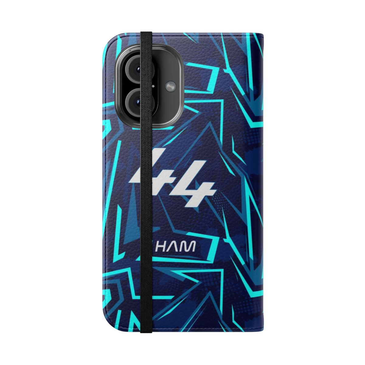 Minimalist phone case featuring a simple illustration design inspired by Formula 1 and Lewis Hamilton. - Folded Front