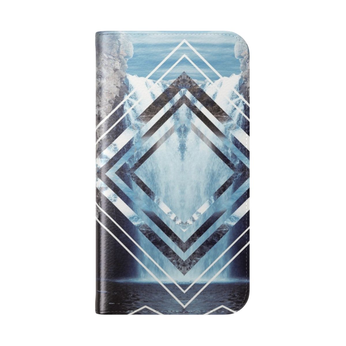 Flip cover phone case featuring a waterfall graphic design - Folded Back