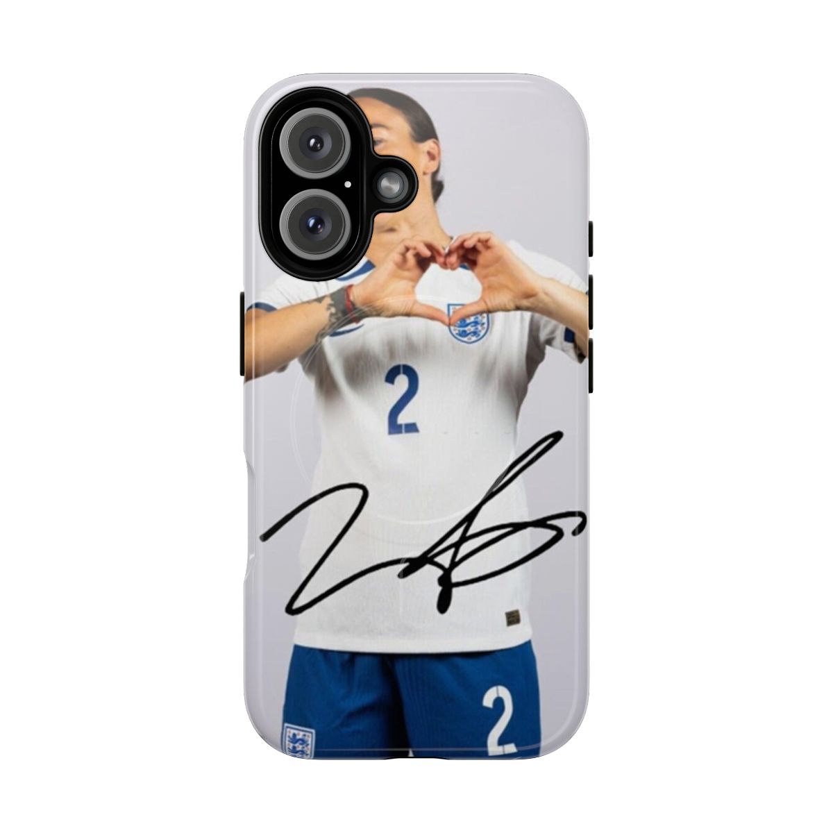 Magnetic phone case featuring a signed autograph style design for Lucy Bronze and the England Lionesses soccer team