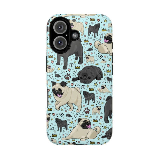 Pug-themed magnetic tough phone case with pug design