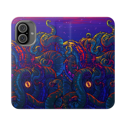 Vibrant phone case featuring a giant kraken or squid design