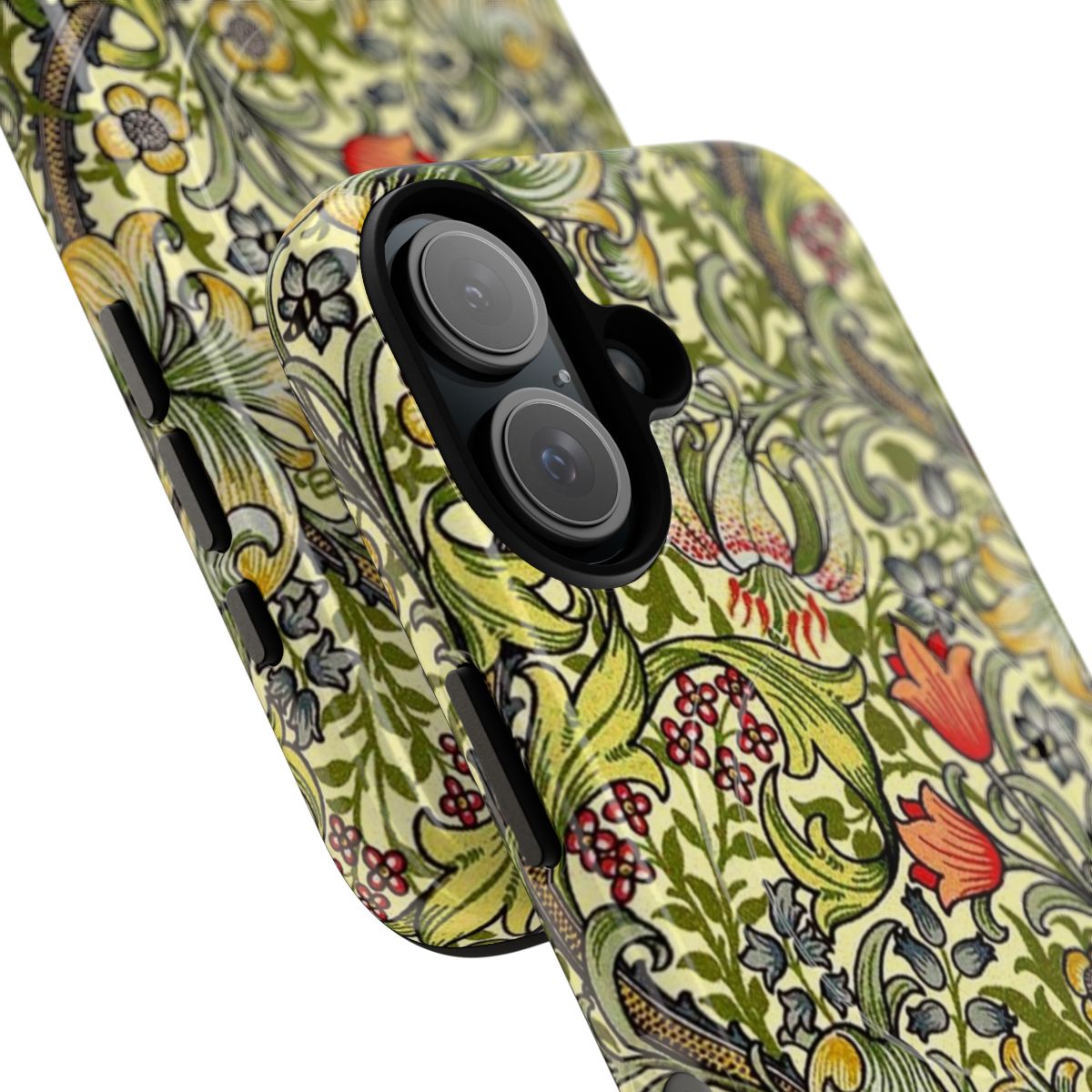 Vintage floral phone case with a golden lily pattern design - Detail