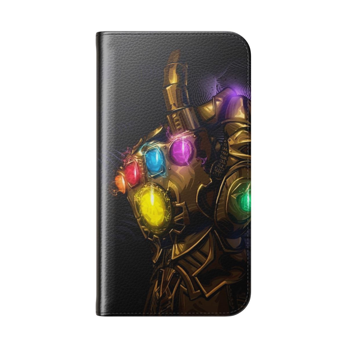 Decimation-themed flip cover phone case featuring Avengers and Marvel Comics design - Folded Back