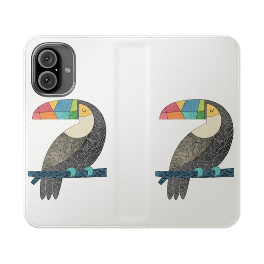 Colorful tucan bird design on a phone flip cover case