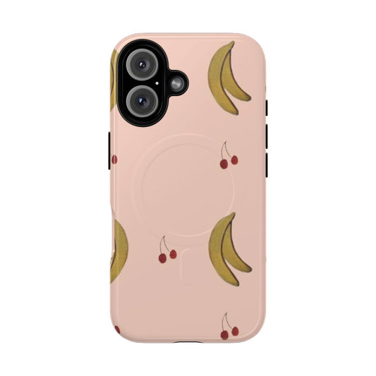 Magnetic tough phone case with colorful French Canadian-inspired patterns of fruits and kitchen elements