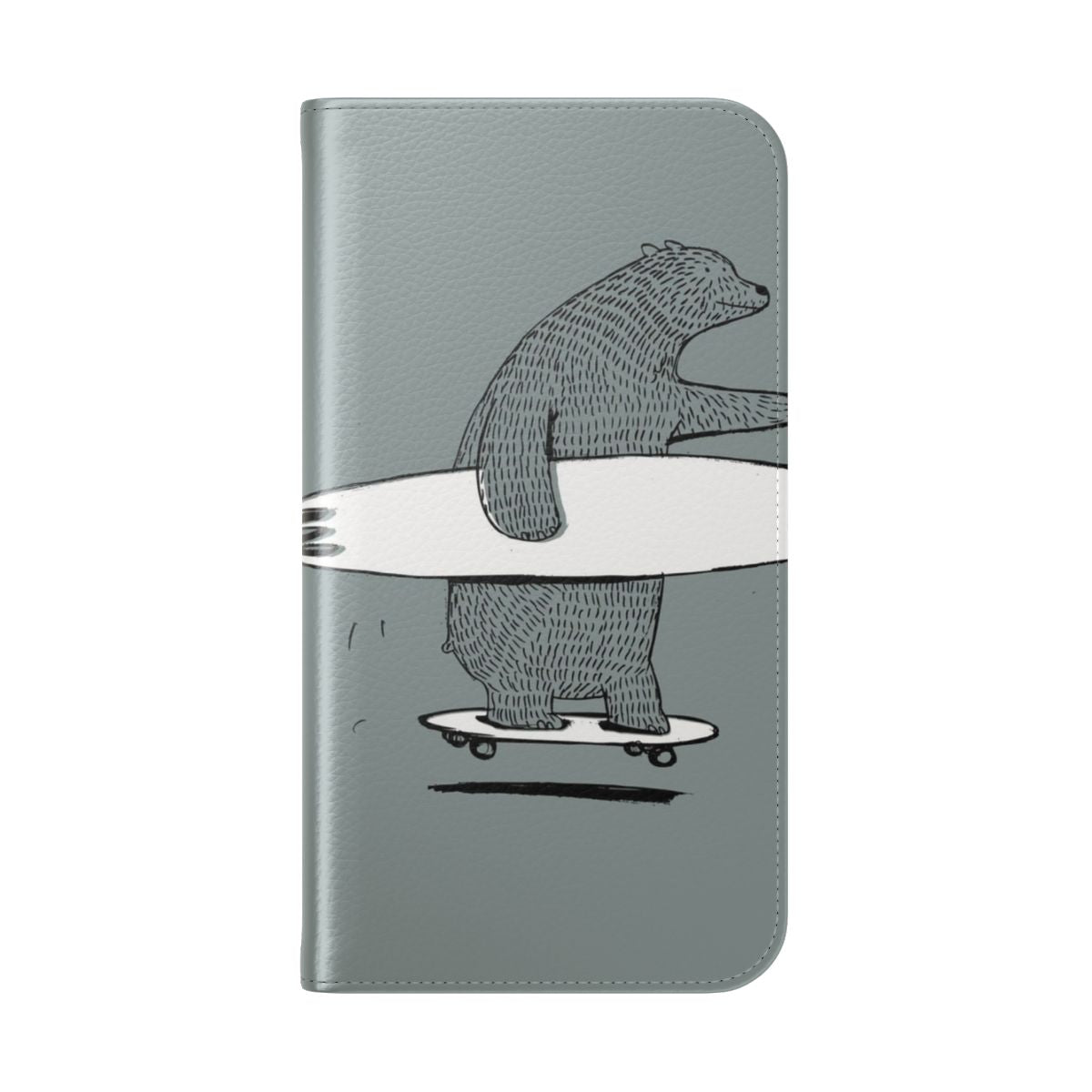 Flip cover phone case with surfing and skateboarding design - Folded Back