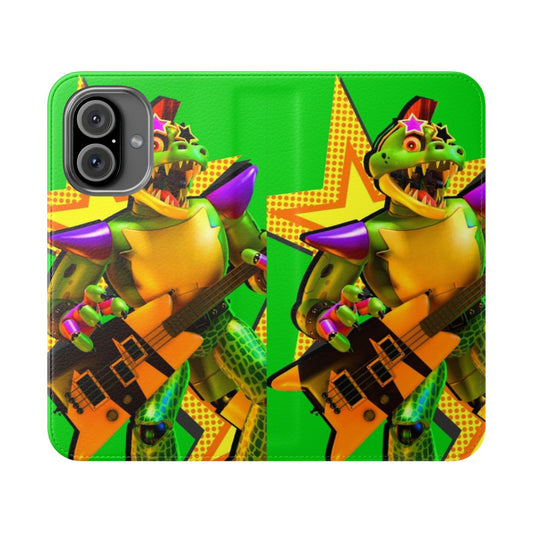 Sturdy flip cover phone case with a gator-inspired design, perfect for fans of Five Nights at Freddy's Security Breach.