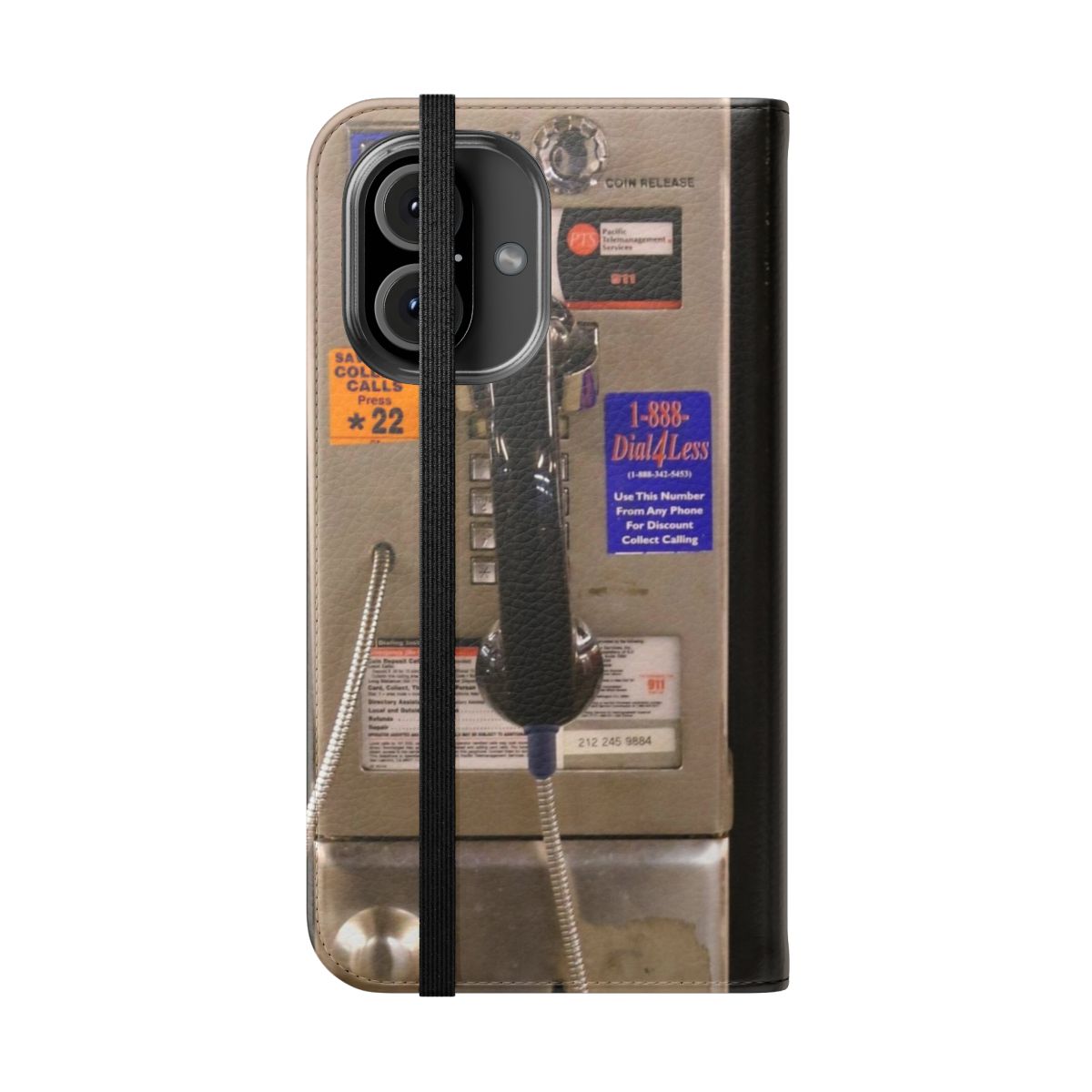 Retro-styled phone case with NYC payphone design - Folded Front