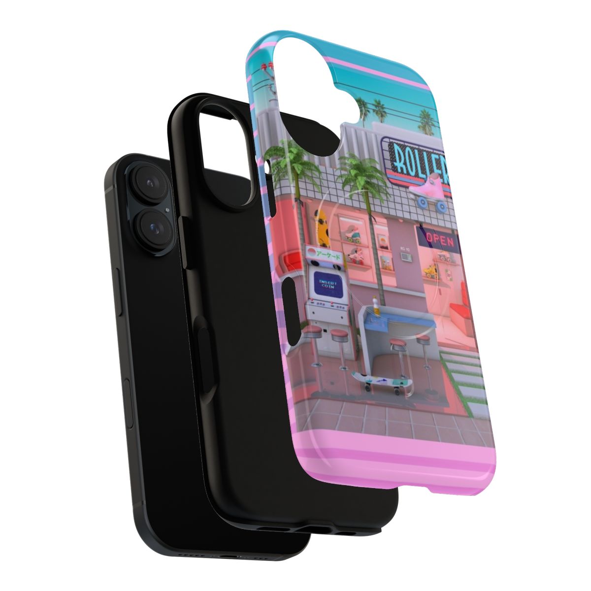 Retro magnetic phone case with synthwave, vaporwave, and 80s/90s design - Layers