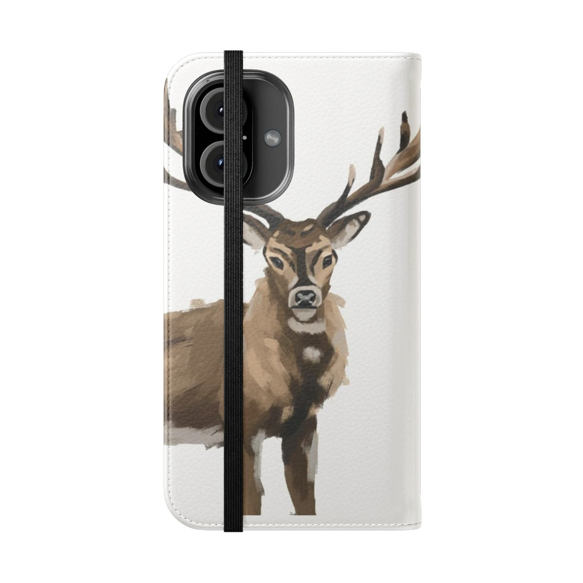 Deer-patterned phone flip case with protective design - Folded Front