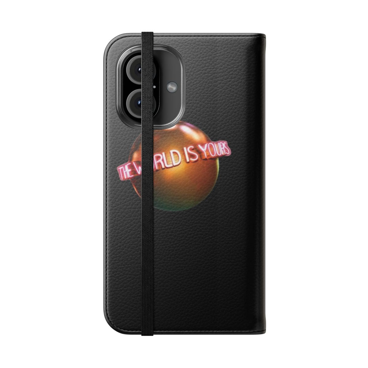 Scarface-inspired flip cover phone case with "The World Is Yours" design - Folded Front