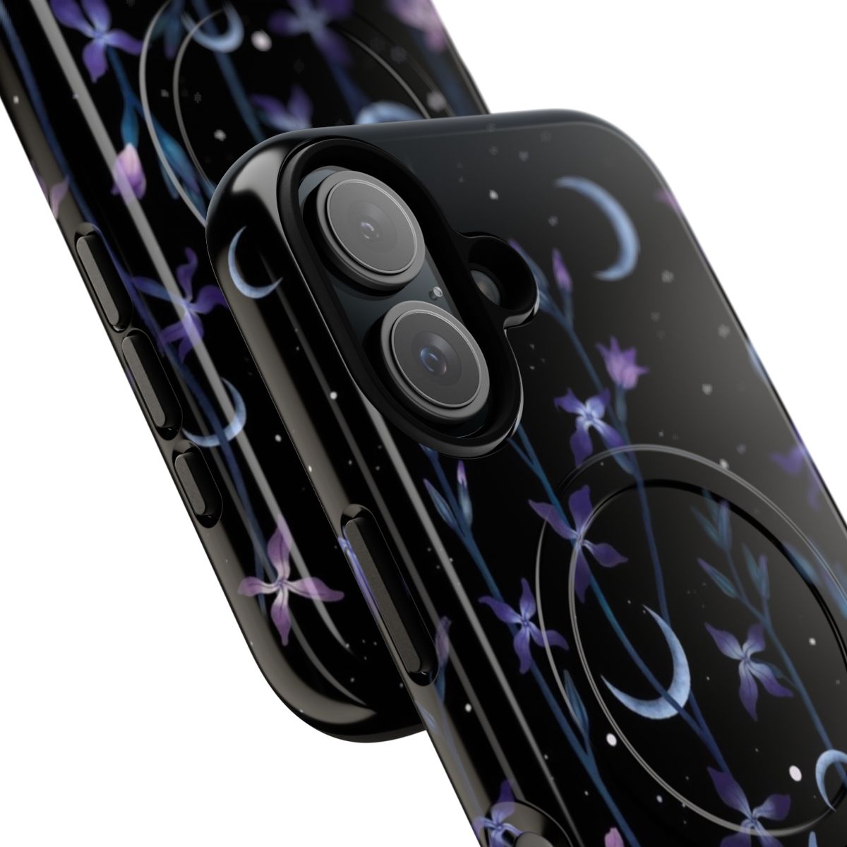 A magnetic tough phone case featuring a beautiful moonlit floral design of matthiola or evening stock. - Detail